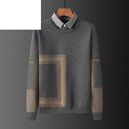 JEEP SPIRIT男裝品牌高端商務(wù)假兩件套毛衣男領(lǐng)針織衫假兩件韓版寬松加絨帶領(lǐng) 【灰】方塊襯衣領(lǐng) 3XL 160-170斤