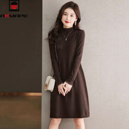 AEMAPE連衣裙女裝2025秋冬季新款時(shí)尚中長(cháng)款內搭配大衣加厚打底針織裙子 咖啡色 S 建議80-100斤