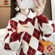 AEMAPE加絨加厚娃娃領(lǐng)假兩件2025年秋冬季新款韓版內搭時(shí)尚套頭針織衫女 酒紅色【有領(lǐng)】加絨 加厚 L 【建議105-115斤】