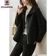AEMAPE外套女polo領(lǐng)港風(fēng)2025秋冬新款呢子蝙蝠袖休閑包邊毛呢外 黑色 M