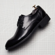 菲格赫頓男士皮鞋新款英倫休閑內增高商務(wù)正裝鞋婚鞋德比鞋男鞋 黑色 光面(普通款) 44