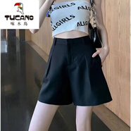 啄木鳥(niǎo)（TUCANO）黑色休閑短褲女夏運動(dòng)薄款2025年新款寬松高腰a字韓版闊腿熱褲子 黑色 6755 XL 115-125斤