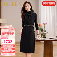 NOSSKISS奢侈高檔品牌長(cháng)袖連衣裙女2025年秋冬新款通勤氣質(zhì)收腰毛呢套裝裙 黑色 M 建議105斤以?xún)?
                                         title=