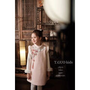 女童中國風(fēng)毛呢連衣裙2023冬裝新款韓版新年呢子馬甲旗袍A字裙子 粉色背心裙 均碼 100cm