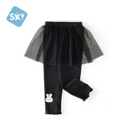 舒貝怡兒童褲子春秋女童打底褲公主假兩件褲裙褲寶寶純色褲子黑100CM