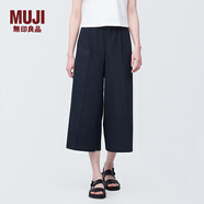 MUJI女式 易干彈力泡泡紗七分褲休閑褲闊腿褲褲子寬版褲女裝BE1S9A4S 深藏青色 M （160/66A）