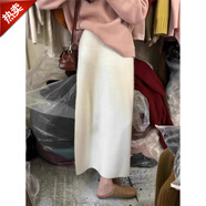 白色浣熊絨針織半身裙女秋冬高腰顯瘦中長(cháng)版直筒裙毛呢a字包臀裙 奶白色獨特設計//古著(zhù)/日式/個(gè) S