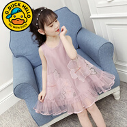 G.duck小黃鴨女童連衣裙夏款裝超洋氣無(wú)袖網(wǎng)紗兒童吊帶公主裙女孩裙子潮 紫色(無(wú)袖花裙) 100 cm(100cm)