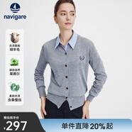 Navigare意大利小帆船圓領(lǐng)針織開(kāi)衫女士秋冬款長(cháng)袖休閑外套氣質(zhì)內搭毛衣女 太空灰 XL 碼