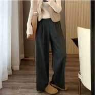 歐美單老錢(qián)風(fēng)2025春秋季時(shí)尚通勤條紋休閑褲女西褲闊腿褲長(cháng)褲 條紋 M M90-125斤