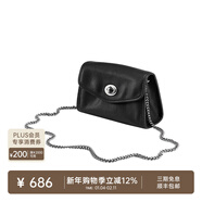 裘真信封包女鏈條斜挎單肩包休閑復古小包植鞣頭層牛皮包包 黑色-小號