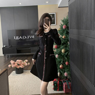 微愛(ài)的小松鼠韓國2025秋冬新款針織連衣裙女慵懶風(fēng)甜美收腰顯瘦加厚毛衣裙子女 黑色 XL