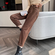 AEMAPE牛仔褲女2025春秋冬新款歐貨高級感卡其色哈倫爹氣質(zhì)女 咖色 M