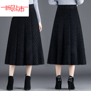 夏典素訂女王（SE.PSTP）加厚水仿貂絨針織半身裙女秋冬新款中長(cháng)款毛線(xiàn)裙子收腰顯瘦a字長(cháng) 黑色 【高】今年流行的輕奢品牌 S 80-95斤
