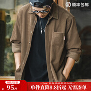 馬登工裝 美式休閑燈芯絨純棉長(cháng)袖襯衫疊穿內搭外套條絨襯衣男秋 深咖 S