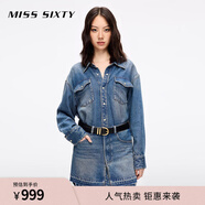 MISS SIXTY2025春季新款牛仔連衣裙女單排扣長(cháng)袖假兩件設計萊賽爾 中藍 S