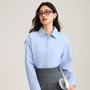 茵曼【純棉通勤襯衫】春秋款時(shí)尚職業(yè)長(cháng)袖襯衣氣質(zhì)法式上衣女海鹽藍M