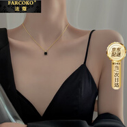 法蔻孔雀石歐美法式方塊項鏈女超火紅瑪瑙吊墜生日禮物送女友老婆 金色鏈子+黑色吊墜