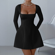 迪蕓歐美優(yōu)雅晚禮服長(cháng)袖短裙連衣裙女裝2025秋冬獨立站 黑色 L