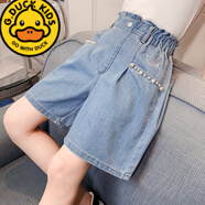G.duck女童短褲夏裝大童9歲女孩7夏季外穿薄款牛仔褲6五分中褲兒童褲子8 藍色 170 建議身高160-165cm