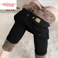 皮爾卡丹（pierre cardin）冬季加絨松緊腰牛仔褲女高腰加大尺碼加厚保暖小腳褲帶絨高彈力顯 松緊款黑色【加.絨】 26 建議75-90斤