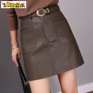 初徑皮裙半身裙秋冬新款a字型女高腰顯瘦PU皮裙時(shí)尚百搭A型裙子皮短裙 咖啡色 L 22 建議100-110斤