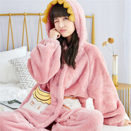 都市麗人內衣女睡衣套裝秋冬法蘭絨珊瑚絨保暖連帽卡通絨類(lèi)家居服2H0109