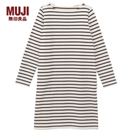 MUJI MUJI 女式 粗棉線(xiàn)條紋長(cháng)袖連衣裙 生成色*橫條 M