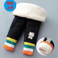 G.duck女童加絨加厚棉褲子外穿冬款兒童寶寶打底褲四層中小童保暖褲冬季 繡花貓咪黃綠 冬款四層加厚 90 身高75-85