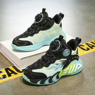 里奇.喬丹   RICKY JORDAN冬季加絨棉鞋兒童籃球鞋學(xué)生2025潮流運動(dòng)鞋中大童跑步鞋保暖板鞋 黑綠-單鞋 28