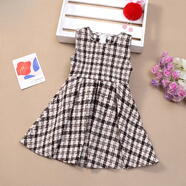 哈羅小黃鴨HAL.DUCK女童毛呢背心裙春秋冬小女孩馬甲裙中大童格子無(wú)袖連衣裙公主裙子 復古卡其色背心裙 100 建議身高90cm