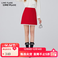 LIME FLARE萊茵福萊爾紅色小香風(fēng)連衣裙短外套2024春季新款 蕾絲邊半身裙 S