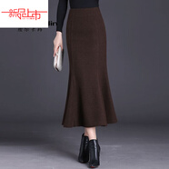 啄木鳥(niǎo)（TUCANO）羊毛呢半身裙女高腰毛呢中長(cháng)款魚(yú)尾裙秋冬季修身包臀裙一步長(cháng)裙韓 咖啡色 L