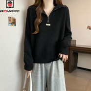 AEMAPE寬松顯瘦秋冬半高領(lǐng)洋氣拉鏈套頭針織衫女2026新款時(shí)尚打底衫毛衣 黑色 3XL (建議160-180斤)