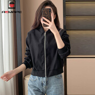 AEMAPE小個(gè)子高腰短款刺繡棒球服外套女2026年新款春秋休閑百搭夾克上衣 黑色 常規 S