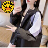 G.duck女大童連帽韓版風(fēng)衣12歲少女孩春秋款13初中生學(xué)生工裝沖鋒外套外 黑色冬裝加絨 175 L(建議100-115)