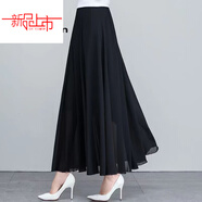 皮爾卡丹（pierre cardin）2025新款雪紡半身長(cháng)裙女夏季高腰沙灘裙子跳舞半截大擺裙子a字 黑色雪紡【腰圍1尺8到3尺】 180度裙長(cháng)80厘米適合高149-156【