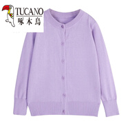 啄木鳥(niǎo)（TUCANO）2025新款女裝寬松針織開(kāi)衫純·棉春秋外套純色百搭圓領(lǐng)毛衣針織衫 紫色 XL 175/96A