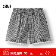 森馬休閑褲女寬松松緊腰氣質(zhì)溫柔2025新款夏季甜美風(fēng)蕾絲花邊短褲 白黑色調00419 XS