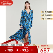 MORGAN品牌女士連衣裙法式時(shí)尚休閑百搭深V性感長(cháng)裙藍色2025新款 藍色 L （EU）