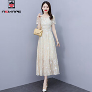 AEMAPE顯瘦連衣裙2025年夏季新款雪紡大擺長(cháng)款氣質(zhì)碎花短袖女神范裙子 橘黃色 M