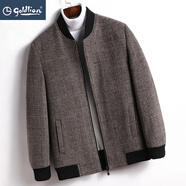 金利來(lái)（Goldlion）中年男士保暖夾克冬季毛呢戶(hù)外商務(wù)紳士立領(lǐng)格子外套時(shí)尚 SJ-M3812咖啡色 M 170