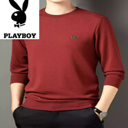 花花公子（PLAYBOY）華夫格長(cháng)袖t恤男春秋新款中青年圓領(lǐng)衛衣純色百搭上衣爸爸打底衫 磚紅 L 170