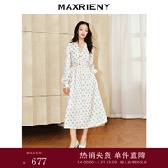 MAXRIENY精致復古感中長(cháng)收腰散擺連衣裙宮廷風(fēng)裙子 拼花 L 03/38
