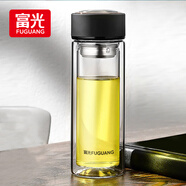 富光 男女士雙層玻璃杯 水杯 支持團購定制 304杯子泡茶杯400ML黑