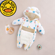 G.duck嬰兒連體羽絨服男女寶寶外出服冬季衣服新生兒連體衣冬裝加厚抱衣 米白花朵衣服 加絨加厚款 80 cm 建議7-12個(gè)月寶寶