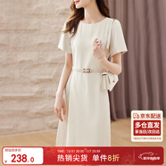 尚都比拉設計感拼接連衣裙夏季高級感氣質(zhì)百褶裙小個(gè)子中長(cháng)裙子 杏色 L