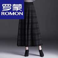 羅蒙（ROMON）格子針織大擺裙中長(cháng)款高腰a字半身裙秋冬加厚百褶裙垂墜感長(cháng)裙 加厚 灰色【款】 M 80-斤