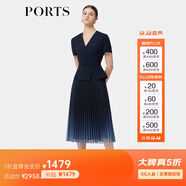 PORTS寶姿春季新品女裝優(yōu)雅收腰二合一網(wǎng)紗漸變百褶拼接連衣裙 丈青-1 L (8)