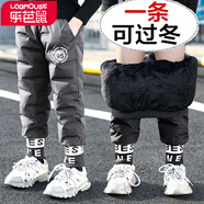 樂(lè )芭鼠童裝男童褲子加絨加厚棉褲兒童長(cháng)褲冬裝新款中大童北方過(guò)冬夾棉保暖褲外穿男孩休閑褲3-12歲 灰色（95印花） 120碼建議4-5歲 ( 110-120cm )
